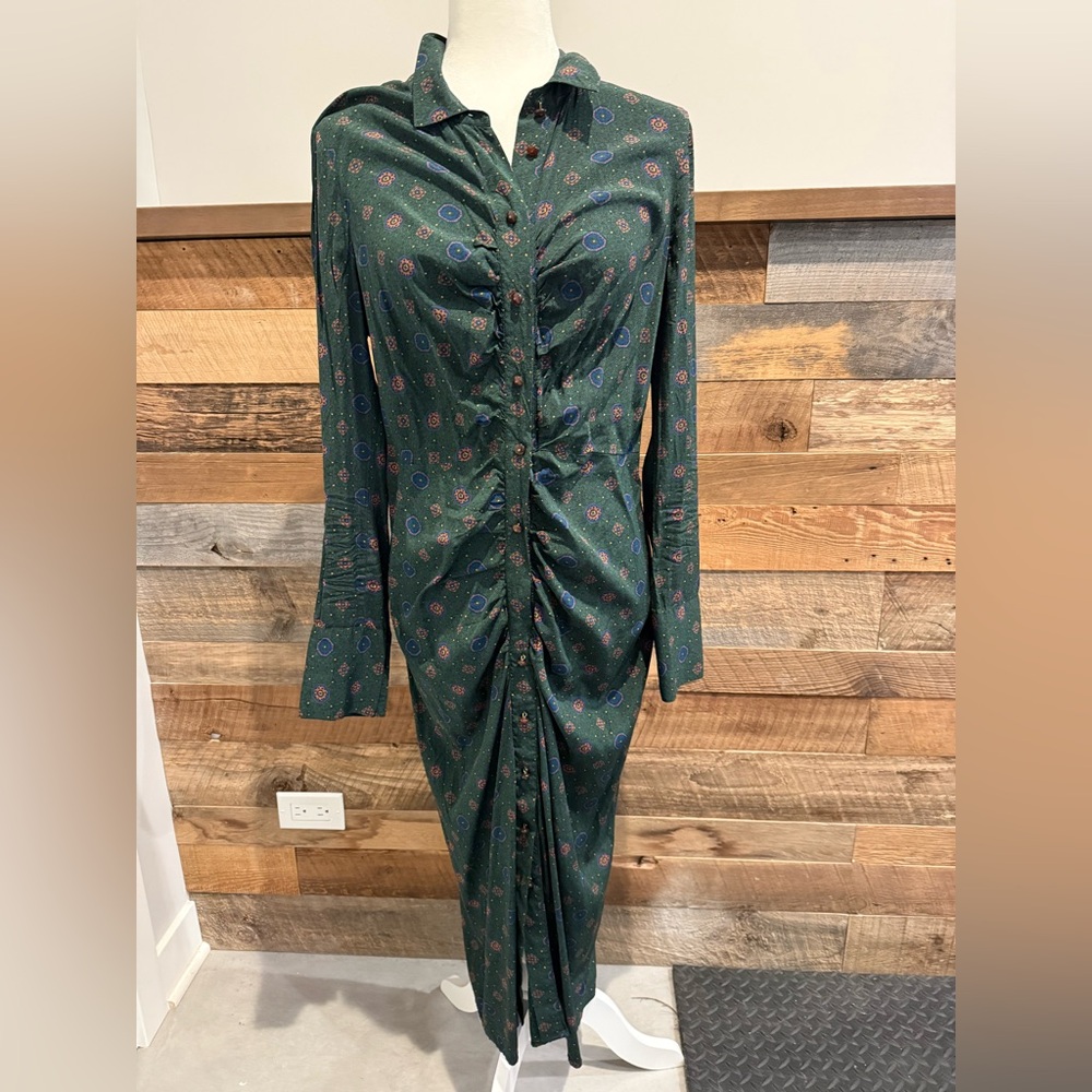 Veronica Beard Green Floral Long Sleeve Silk Dress